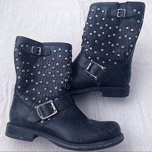 Frye studded “rugged look” motorcycle short boots